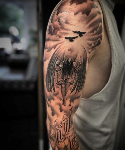 archangel sleeve tattoos|unique angel tattoo designs.